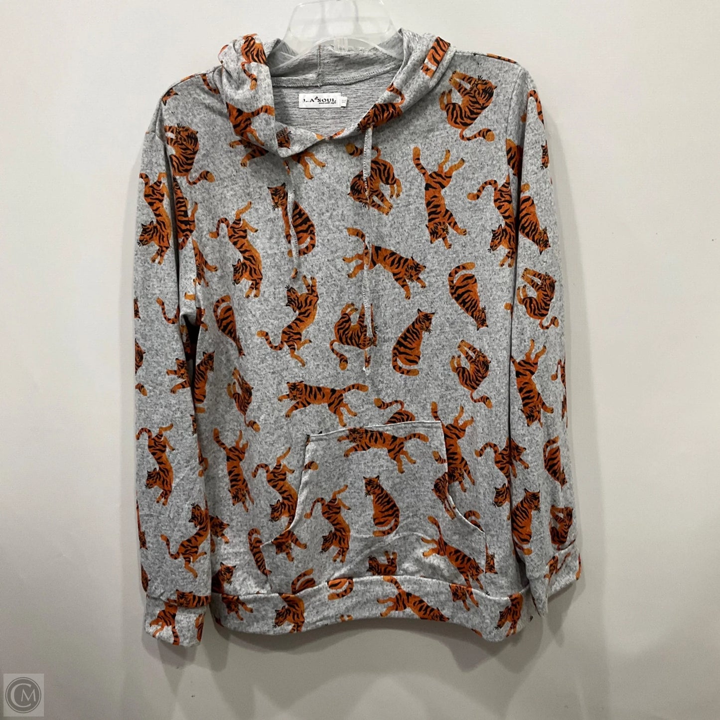 Sweatshirt Hoodie By Cme In Grey & Orange, Size: Xl