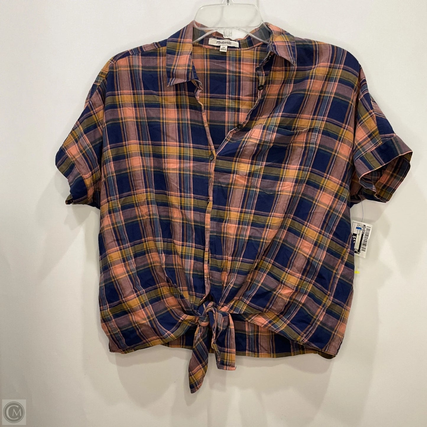 Top Short Sleeve By Madewell In Plaid Pattern, Size: Xs