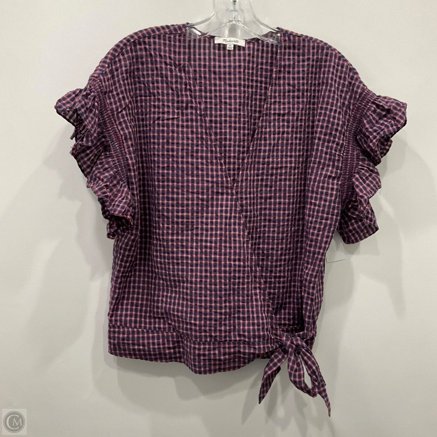 Top Short Sleeve By Madewell In Plaid Pattern, Size: Xl
