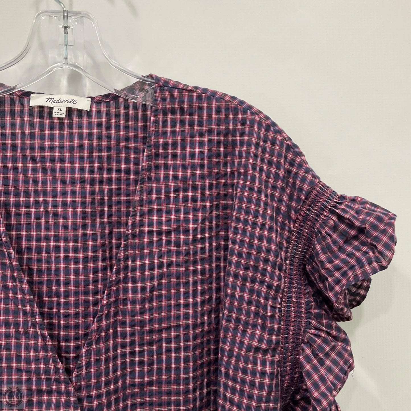 Top Short Sleeve By Madewell In Plaid Pattern, Size: Xl