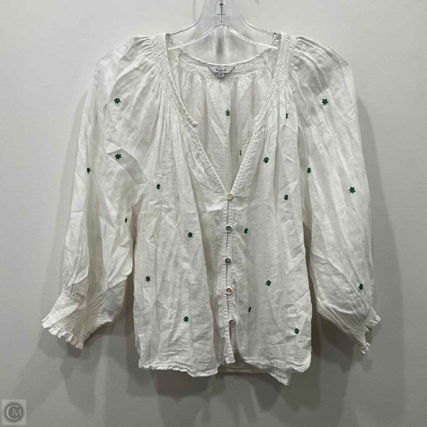 Top Long Sleeve By Rails In White & Yellow, Size: M