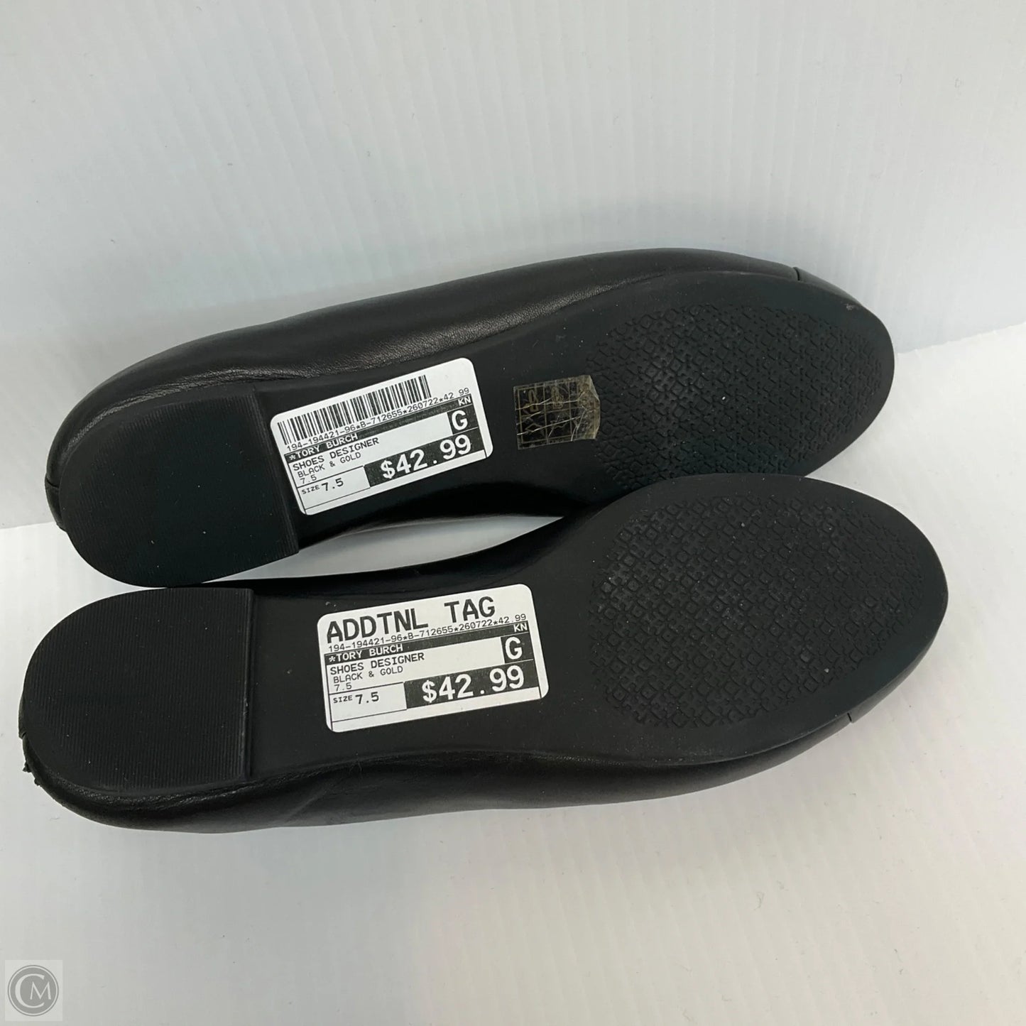 Shoes Designer By Tory Burch In Black & Gold, Size: 7.5