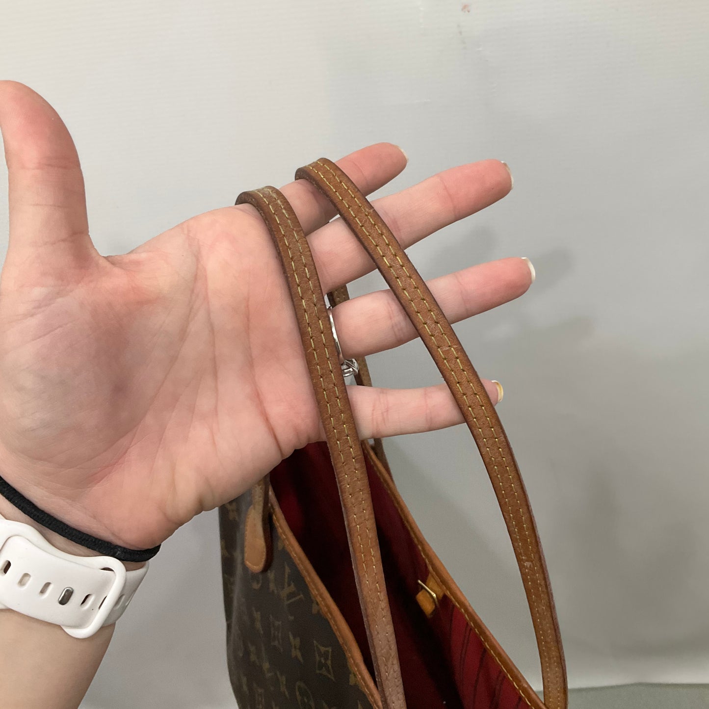 Neverfull Handbag Luxury Designer By Louis Vuitton In Brown, Size:Medium