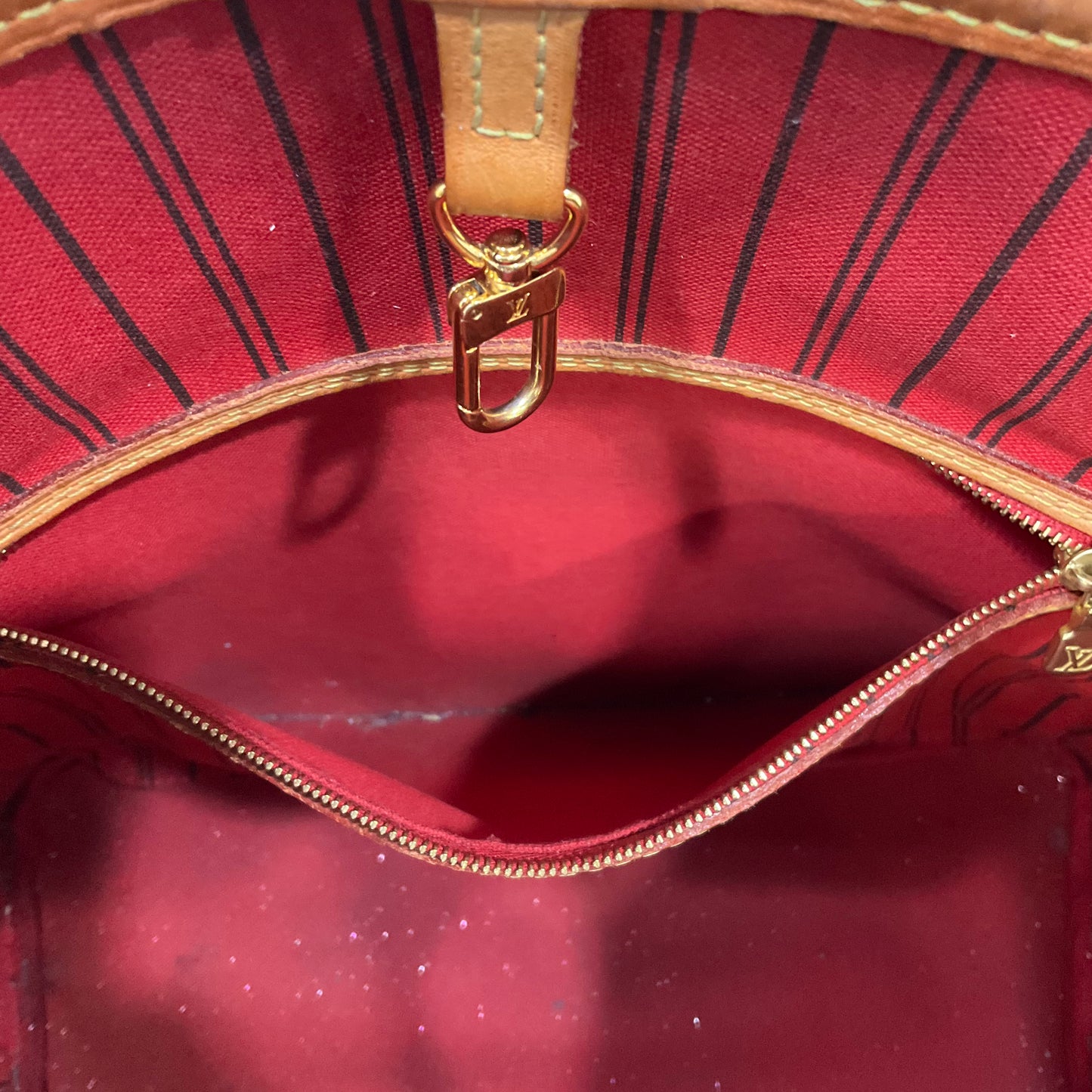 Neverfull Handbag Luxury Designer By Louis Vuitton In Brown, Size:Medium