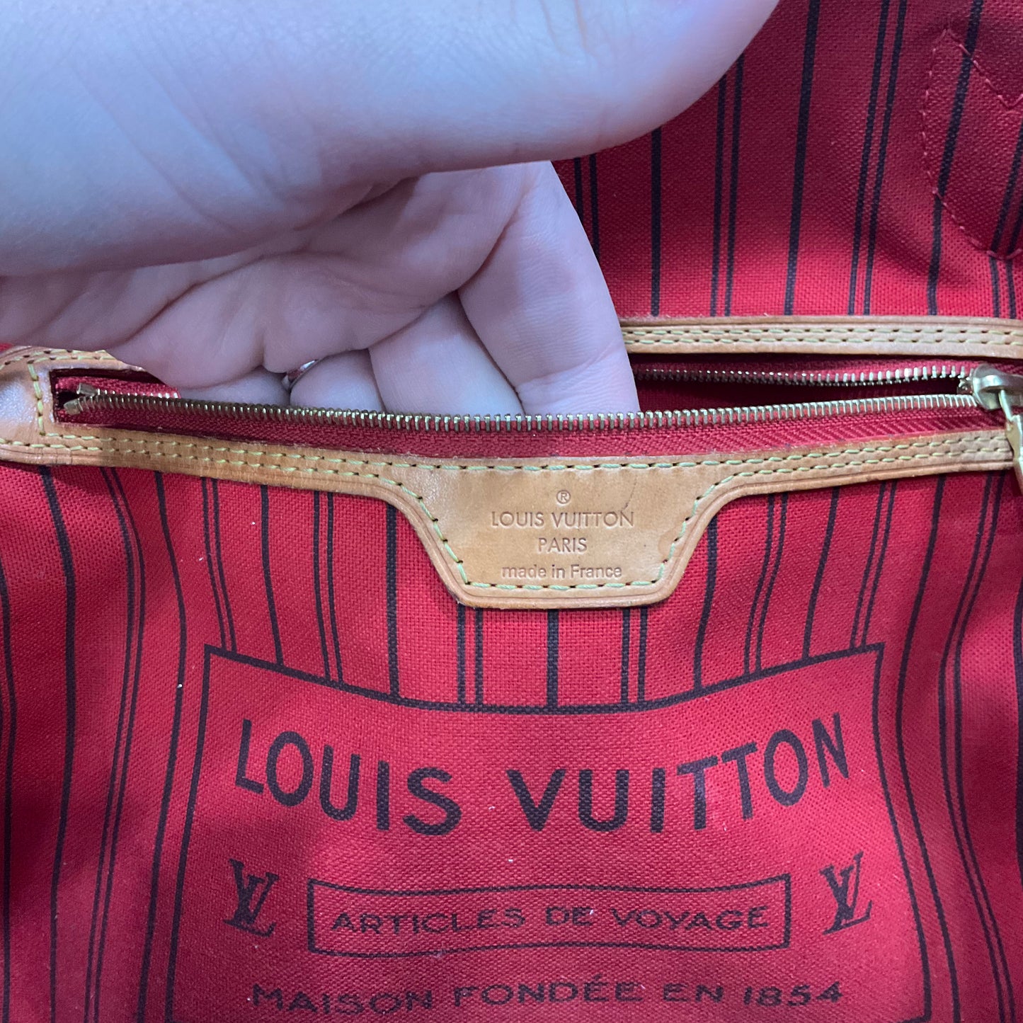 Neverfull Handbag Luxury Designer By Louis Vuitton In Brown, Size:Medium