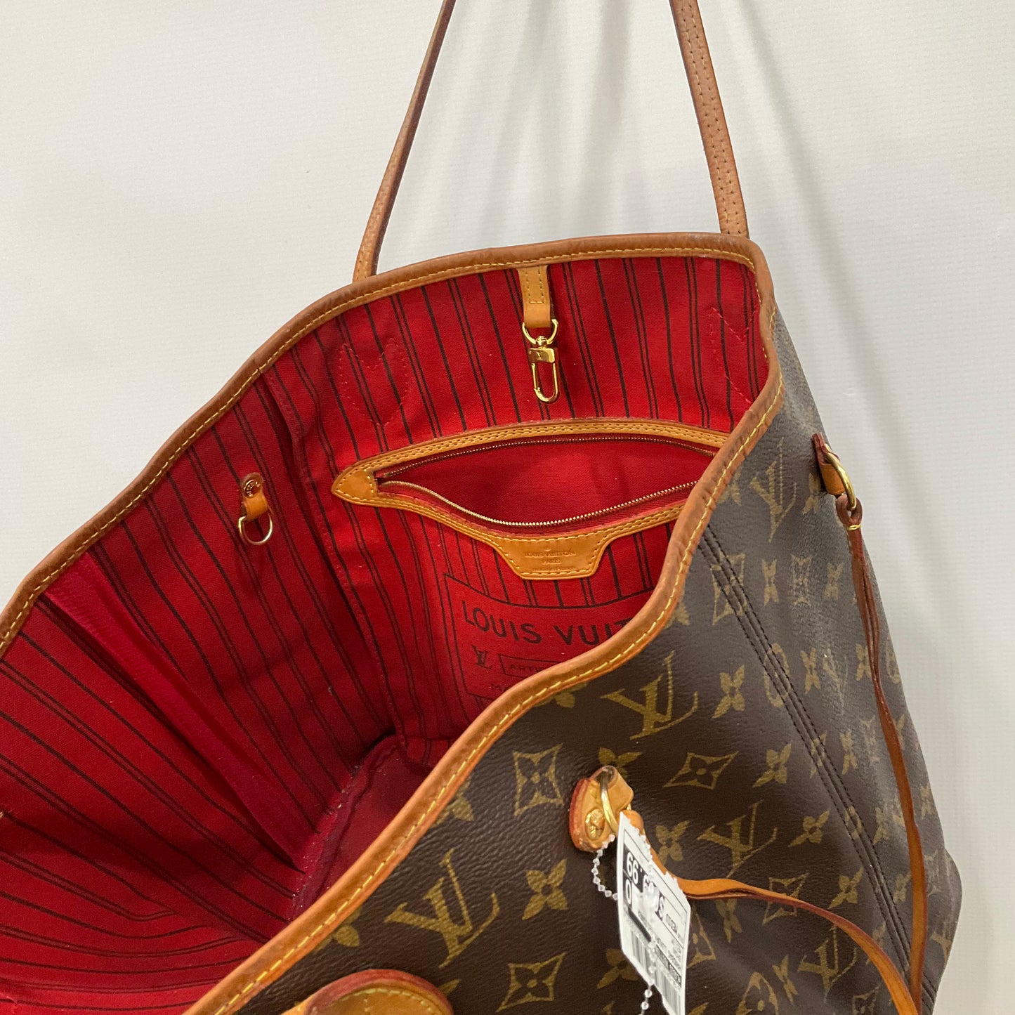 Neverfull Handbag Luxury Designer By Louis Vuitton In Brown, Size:Medium