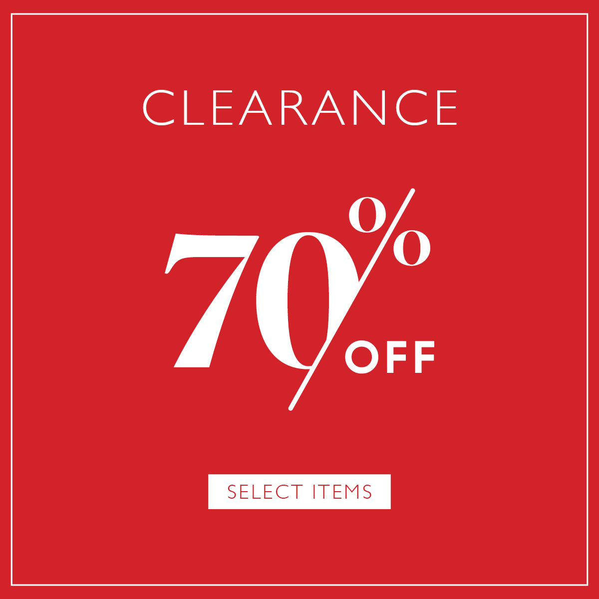 red square with 70% off clearance text