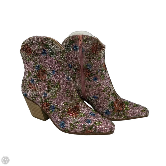 Boots Mid-calf Heels By Betsey Johnson In Rainbow Print, Size: 9