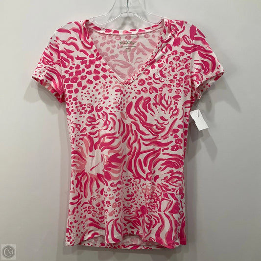 Top Short Sleeve Designer By Lilly Pulitzer In Pink & White, Size: S
