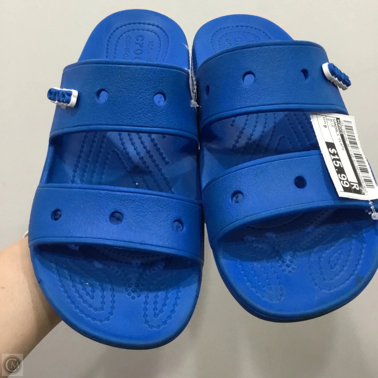 Sandals Flats By Crocs In Blue, Size: 9