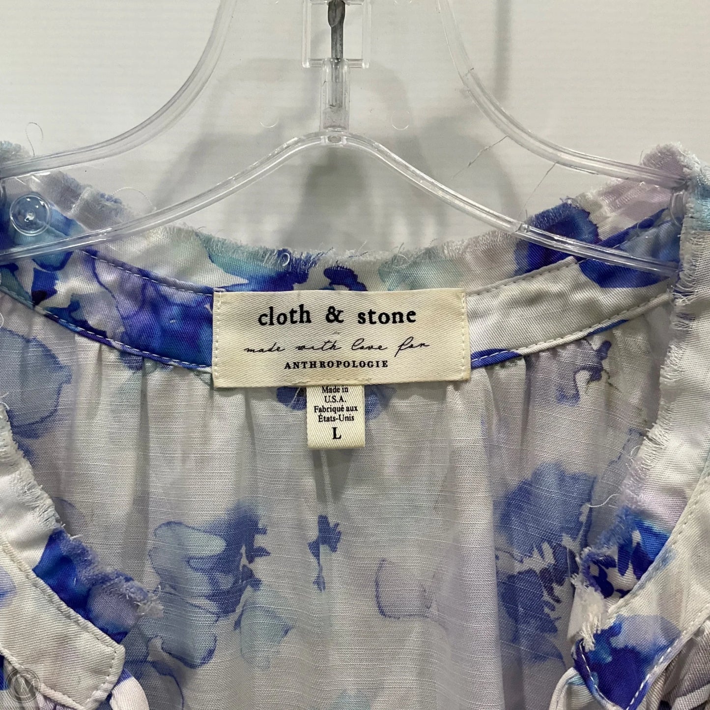 Top Sleeveless By Cloth & Stone In Blue & White, Size: L