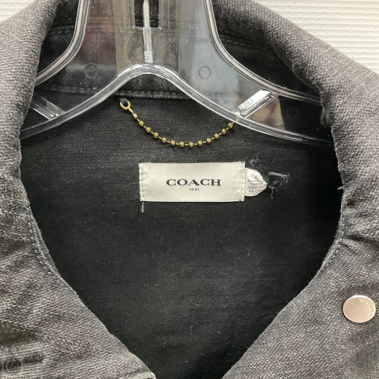 Jacket Designer By Coach In Black Denim, Size: 8