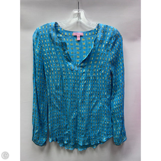 Top Long Sleeve Designer By Lilly Pulitzer In Blue & Gold, Size: S