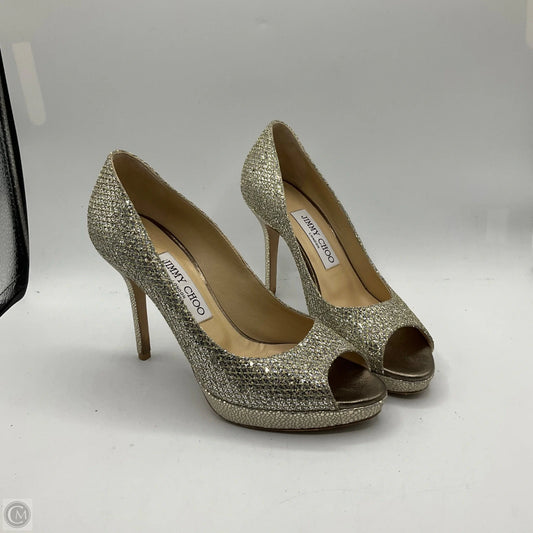 Shoes Luxury Designer By Jimmy Choo In Gold, Size: 7
