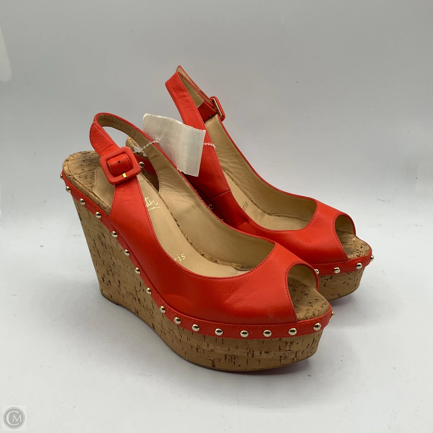 Shoes Designer By Christian Louboutin In Orange & Tan, Size: 6