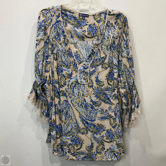 Top 3/4 Sleeve By Democracy In Blue & Cream, Size: 3x
