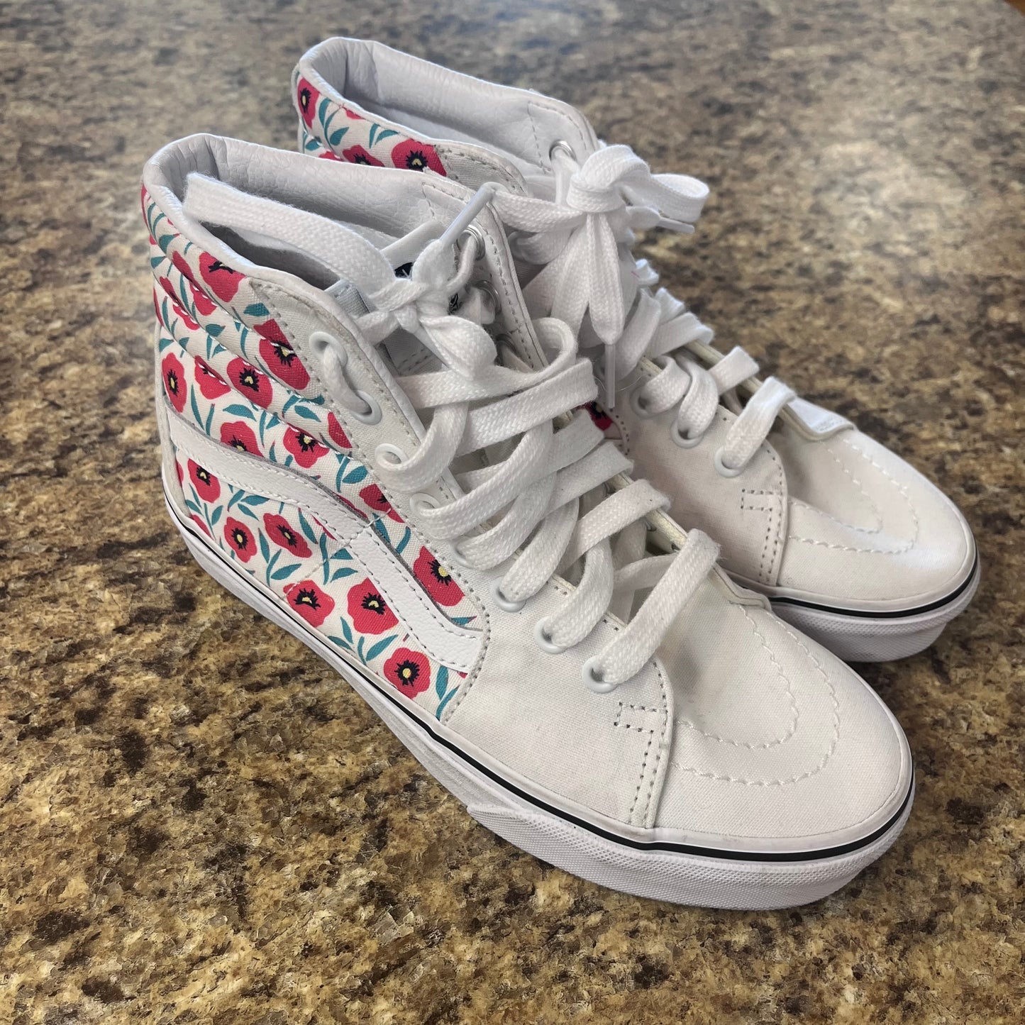 Flowered Shoes Sneakers Vans, Size 6.5