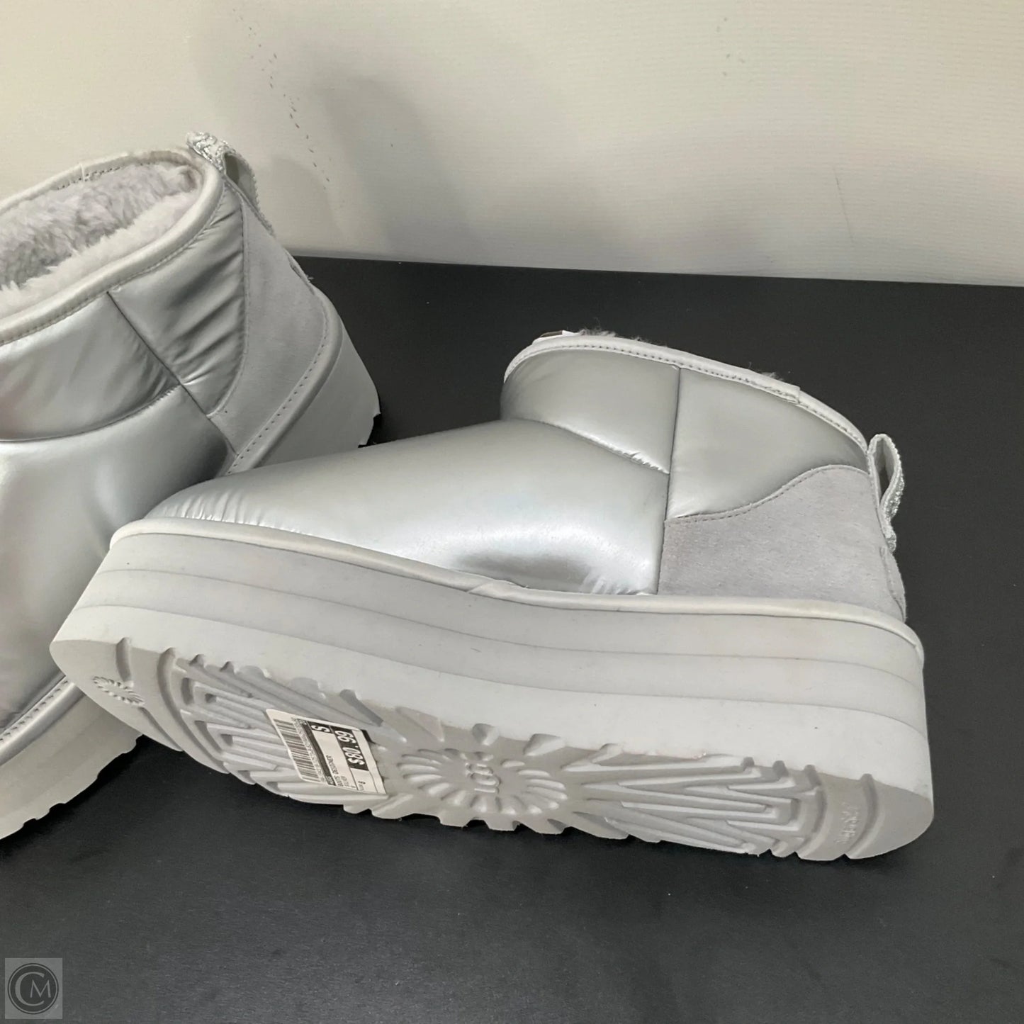 Boots Designer By Ugg In Silver, Size: 8