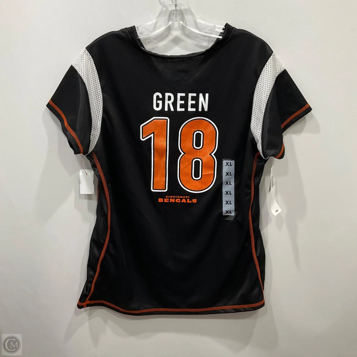 Athletic Top Short Sleeve By Nfl In Black & Orange, Size: Xl