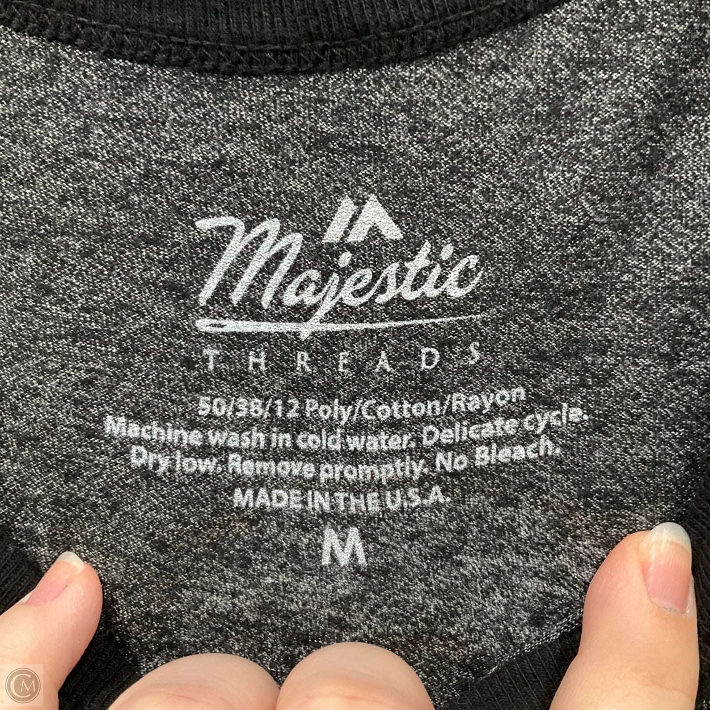 Top Long Sleeve By Majestic In Black & Grey, Size: M