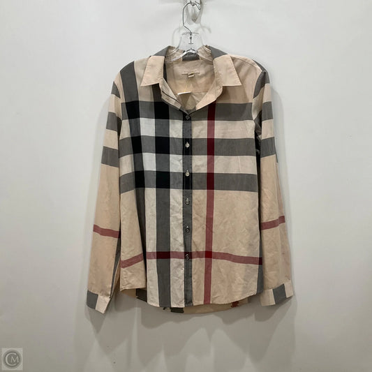 Top Long Sleeve Luxury Designer By Burberry In Plaid Pattern, Size: L