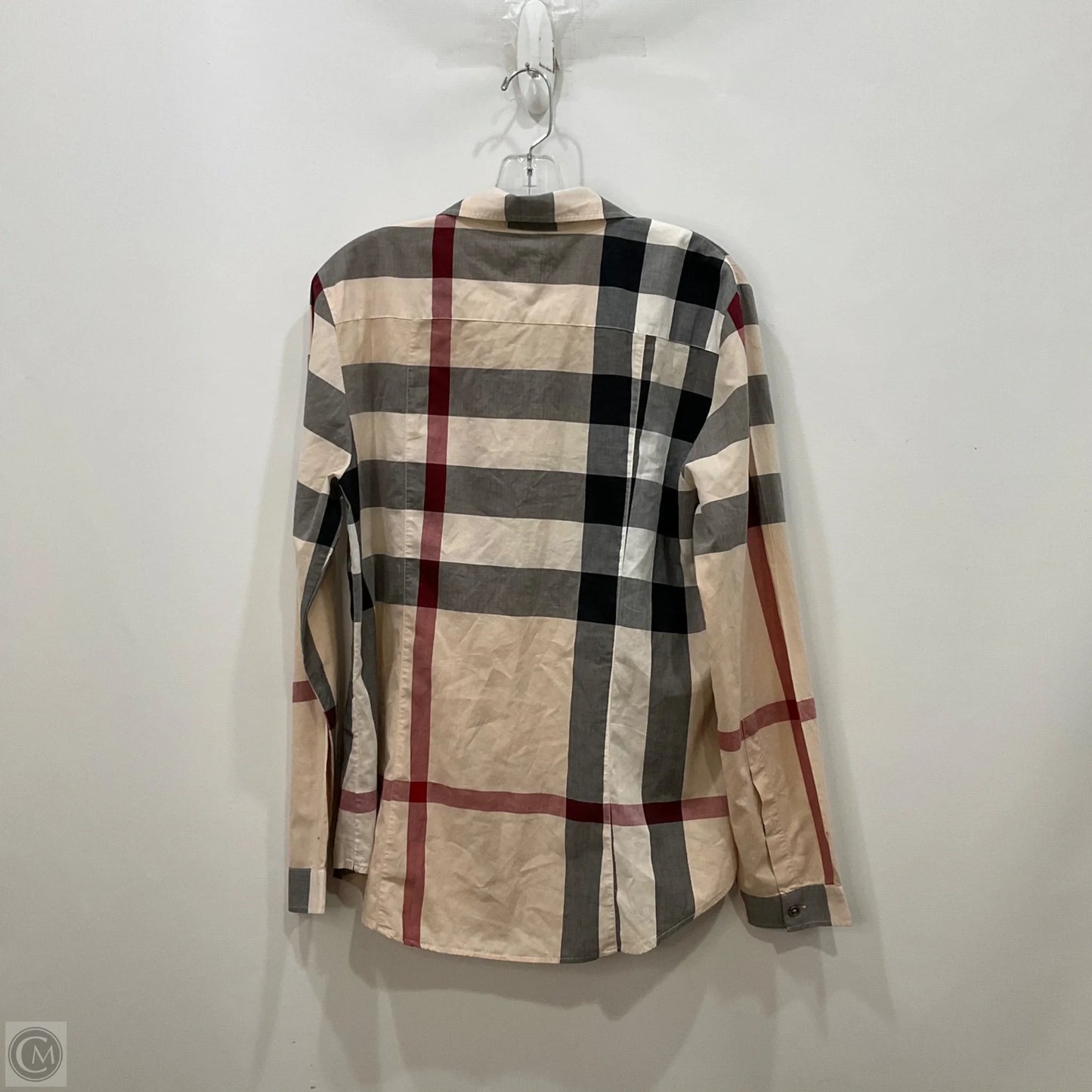 Top Long Sleeve Luxury Designer By Burberry In Plaid Pattern, Size: L