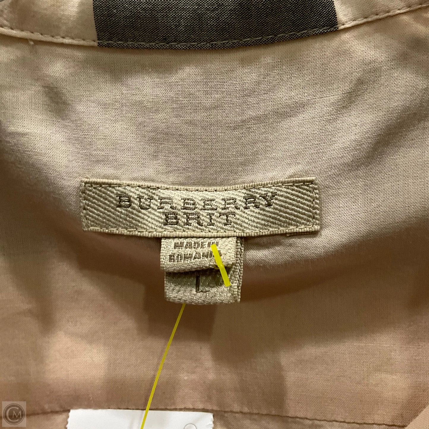 Top Long Sleeve Luxury Designer By Burberry In Plaid Pattern, Size: L