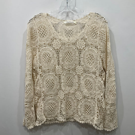 Top Long Sleeve By Solitaire In Cream, Size: M