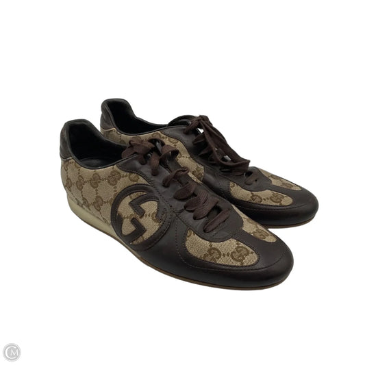 Shoes Luxury Designer By Gucci In Brown, Size: 6.5