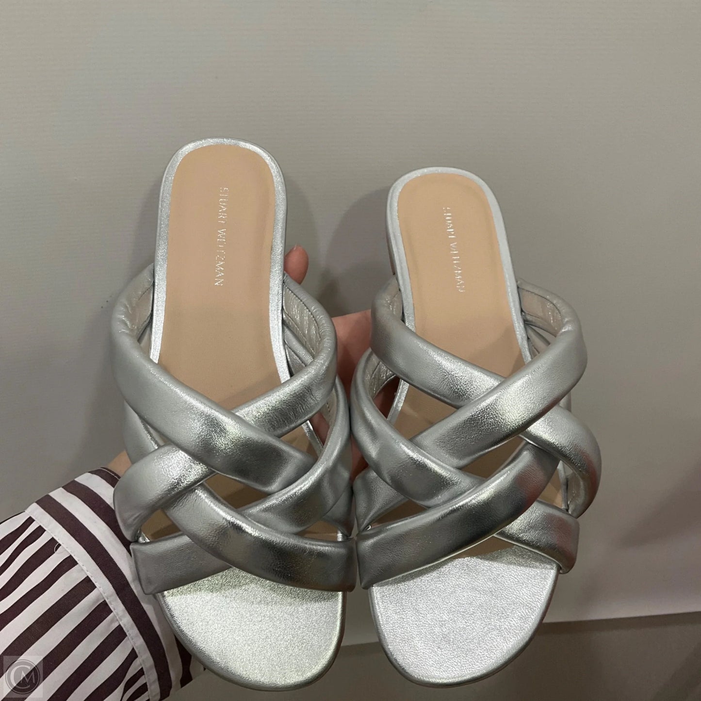 Sandals Designer By Stuart Weitzman In Silver, Size: 8.5