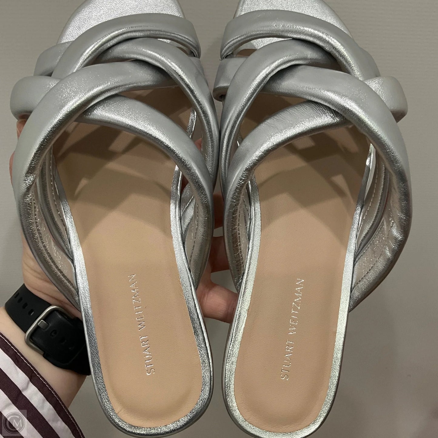 Sandals Designer By Stuart Weitzman In Silver, Size: 8.5