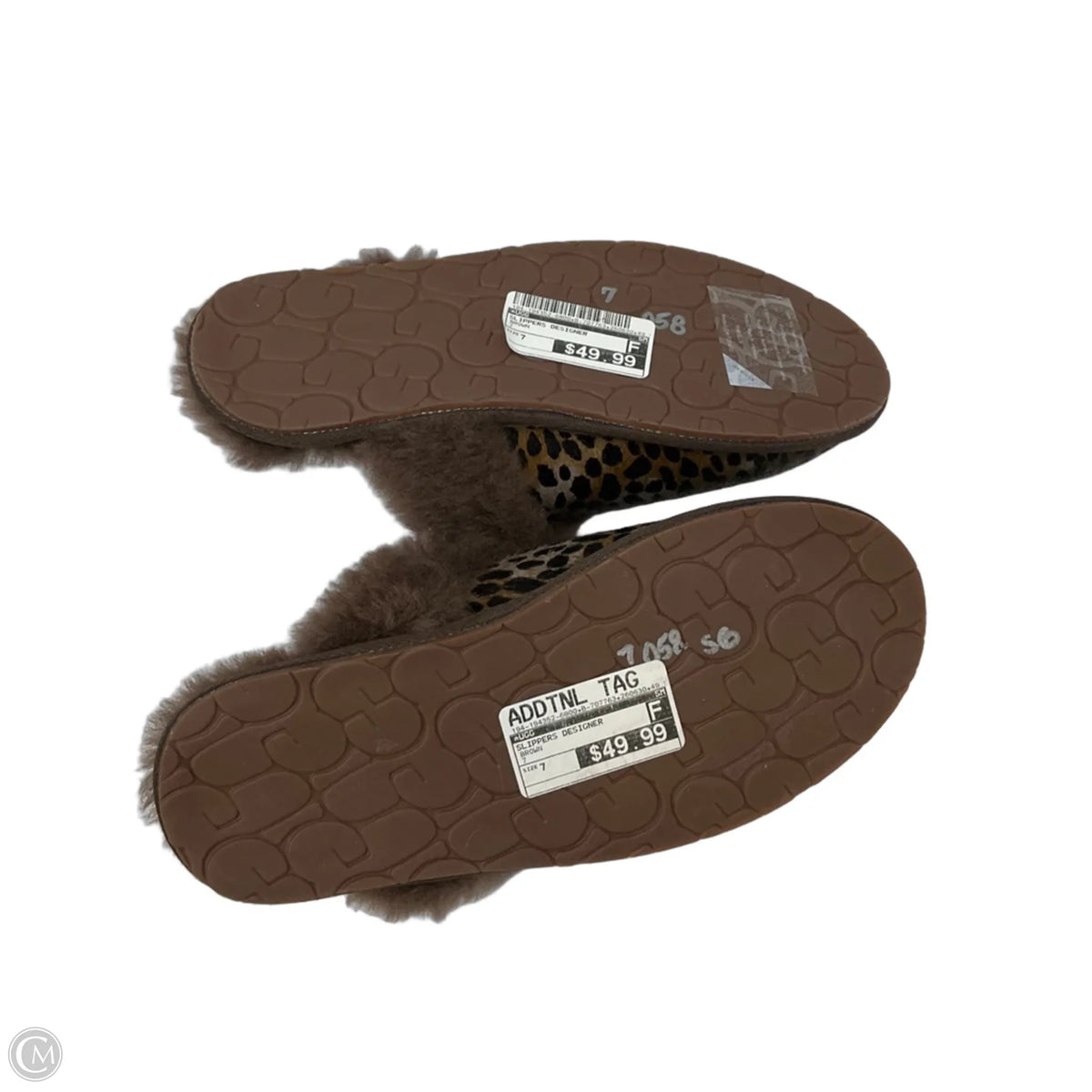 Slippers Designer By Ugg In Brown, Size: 7