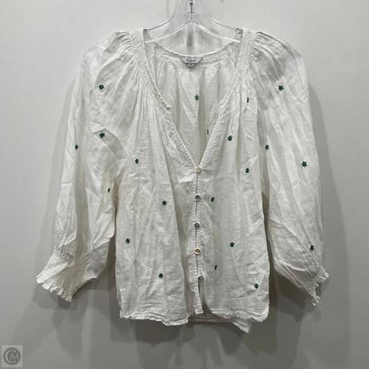 Top Long Sleeve By Rails In White & Yellow, Size: M