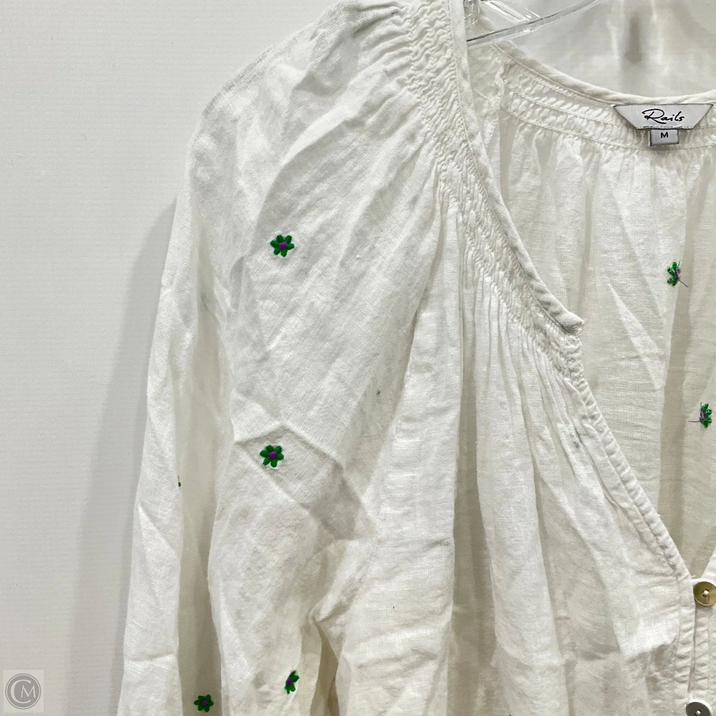 Top Long Sleeve By Rails In White & Yellow, Size: M