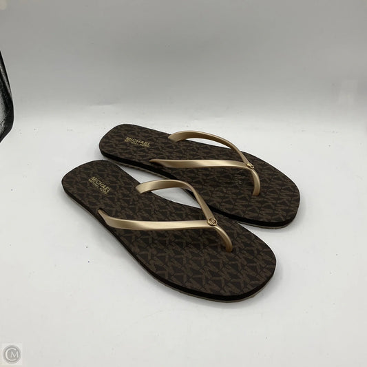 Sandals Designer By Michael Kors In Brown & Gold, Size: 9