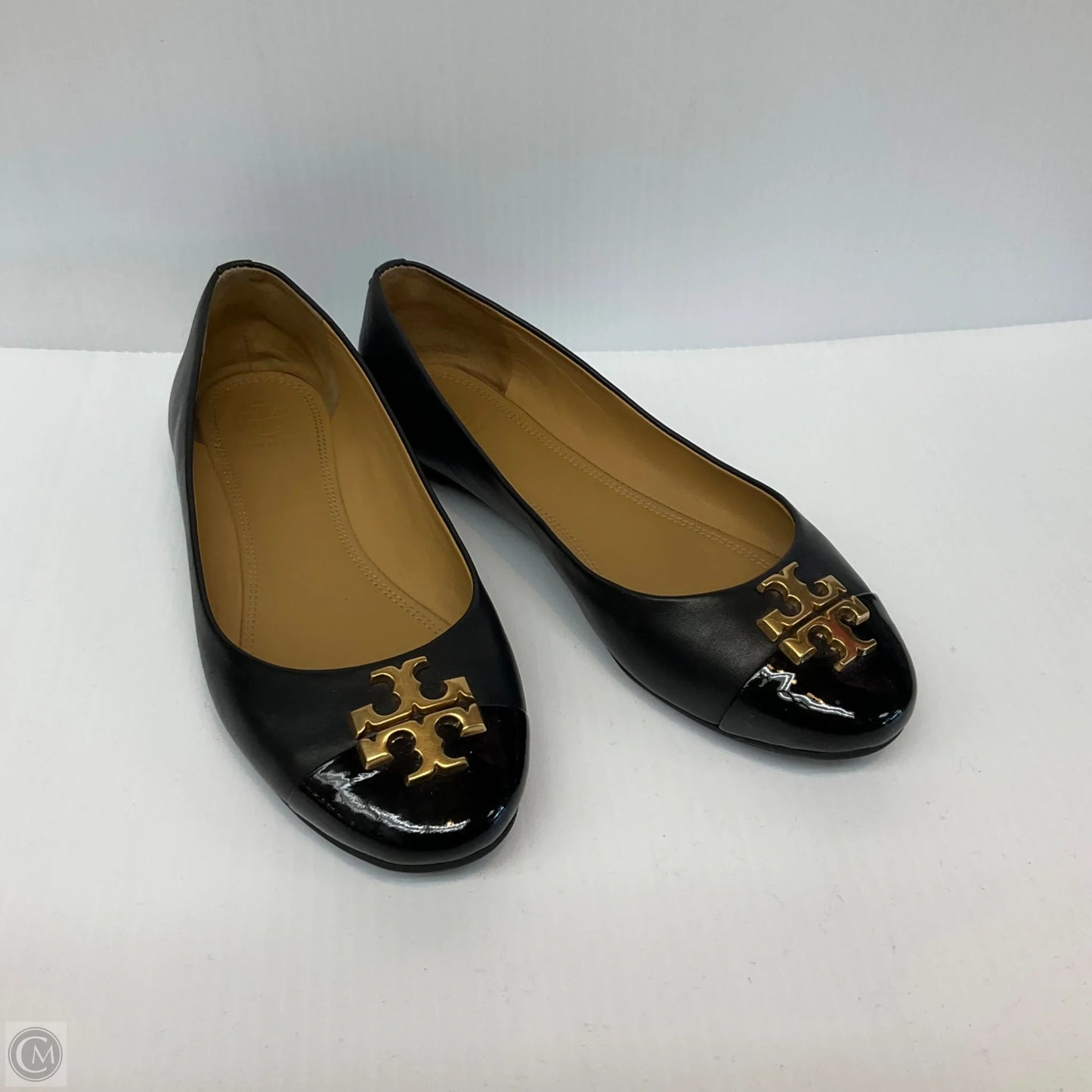 Shoes Designer By Tory Burch In Black & Gold, Size: 7.5