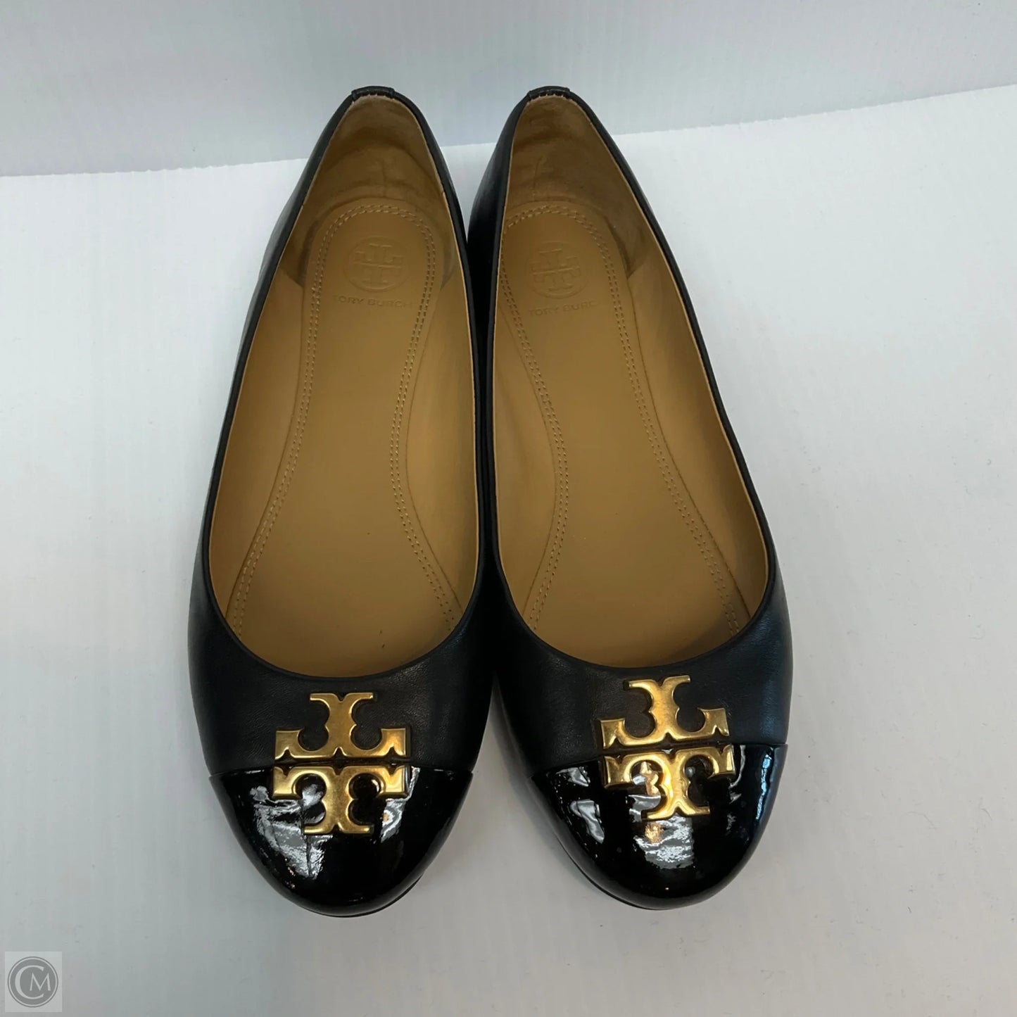 Shoes Designer By Tory Burch In Black & Gold, Size: 7.5