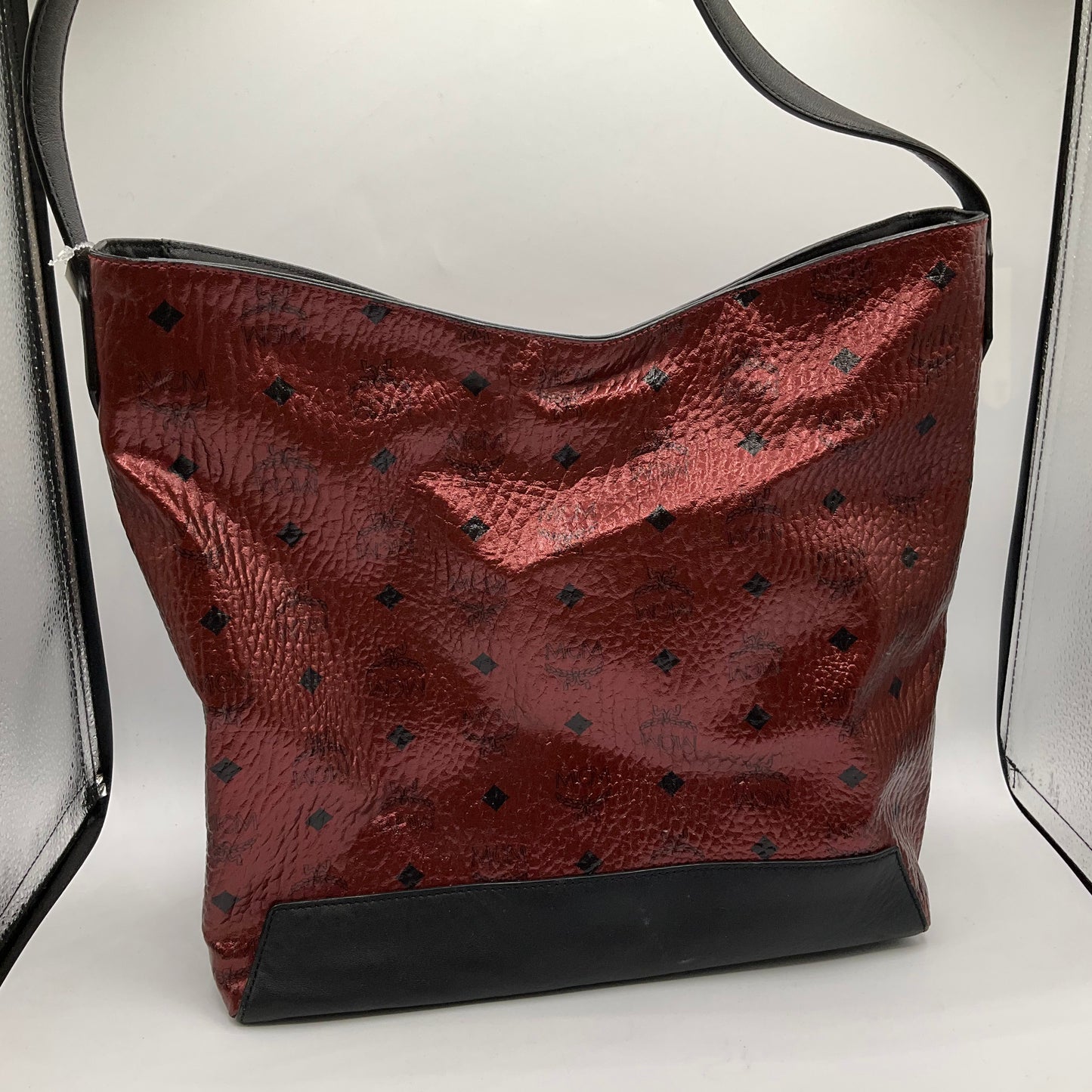 Handbag Luxury Designer By Mcm In Red, Size:Large