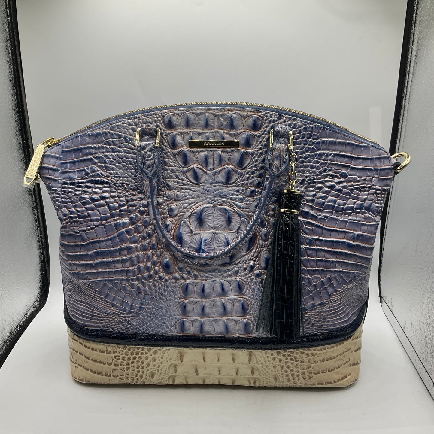 HANDBAG DESIGNER by BRAHMIN In BLUE & WHITE, Size: MEDIUM