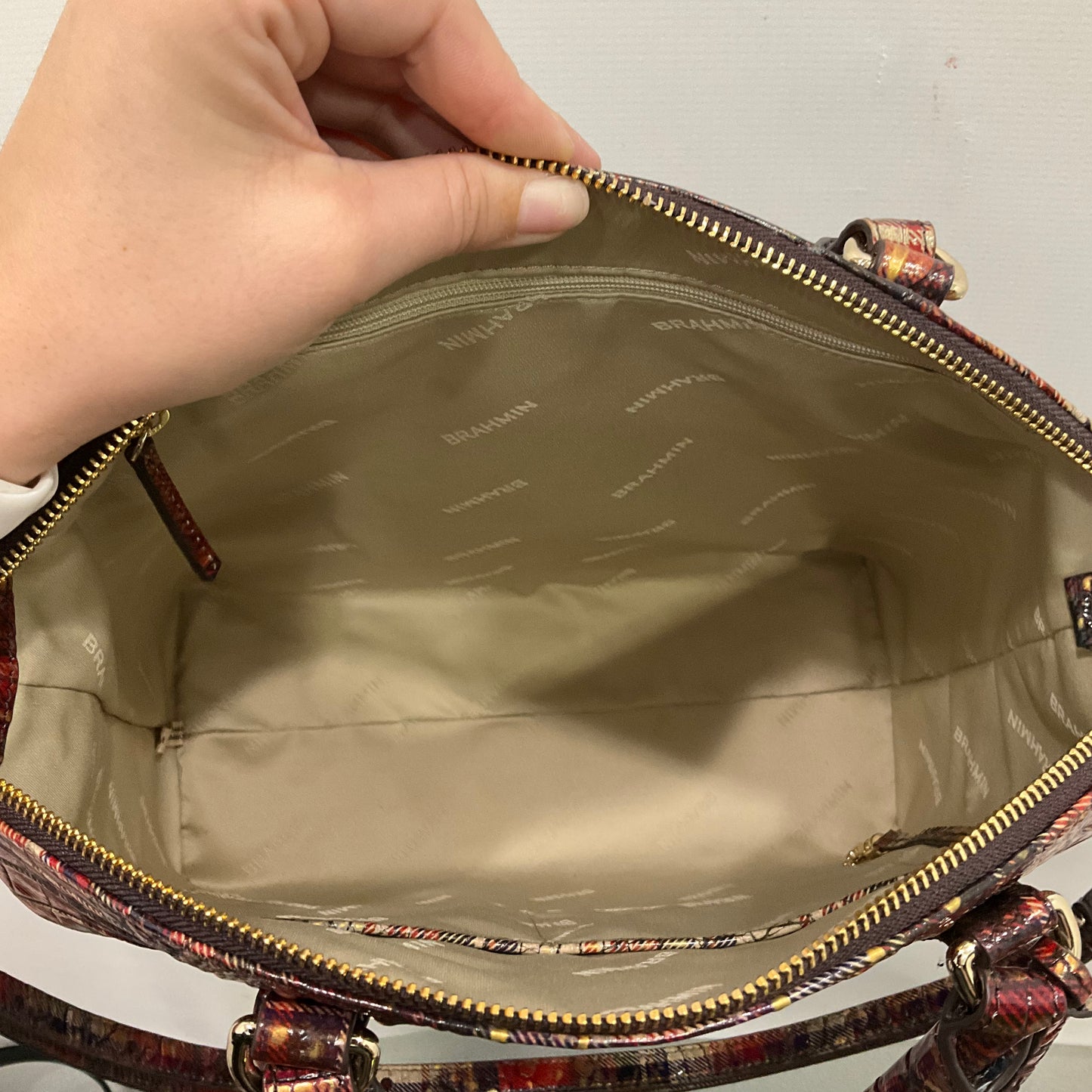 HANDBAG DESIGNER by BRAHMIN In PLAID PATTERN, Size: LARGE